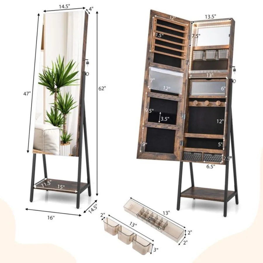 

Freestanding Jewelry Cabinet with FullLength Mirror