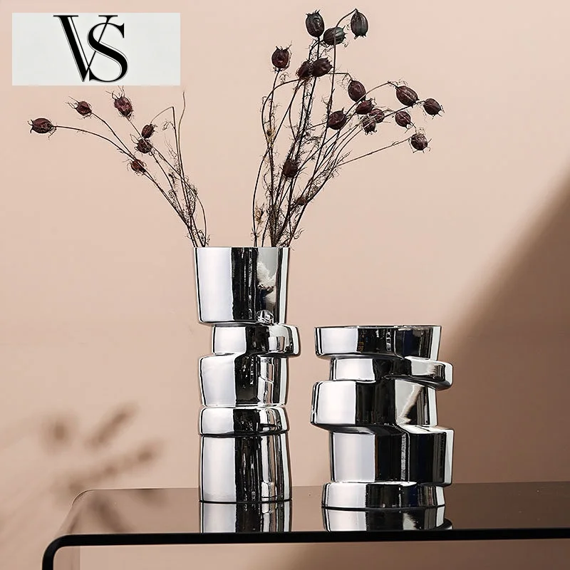 Displacement Flower Section Hydroponics Pots Decoration Terrarium Accessories Vases Pots Glass Silver Vase Geometry Twist Shape