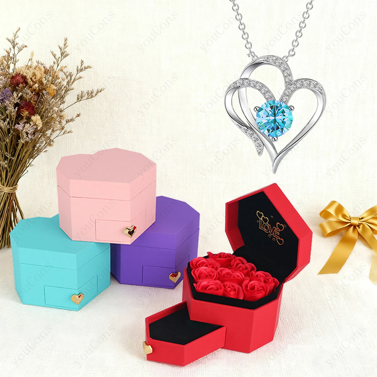 

Ожерелье с подвеской в форме сердца из циркона с девятью розой, новинка 2025, ювелирные изделия для женщин, мамы, подруги, подарок на день рождения, годовщину