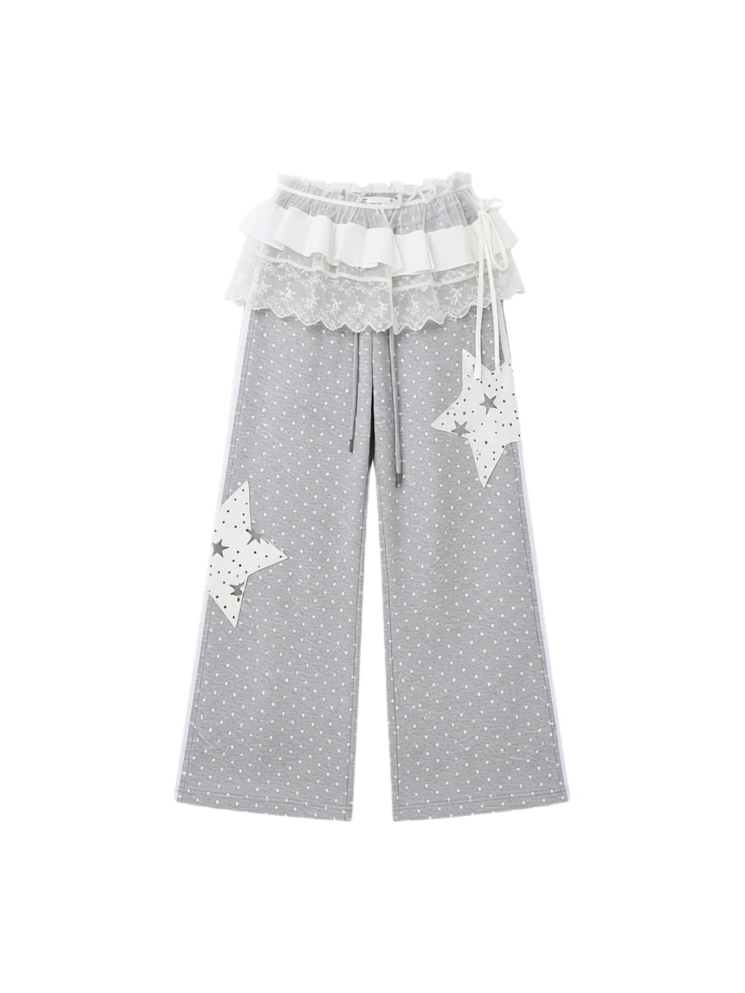 

Женские широкие брюки в стиле ретро с принтом в горошек и звездами, с кружевной отделкой по низу, повседневные, с завязками, стройнящие, струящиеся, модные