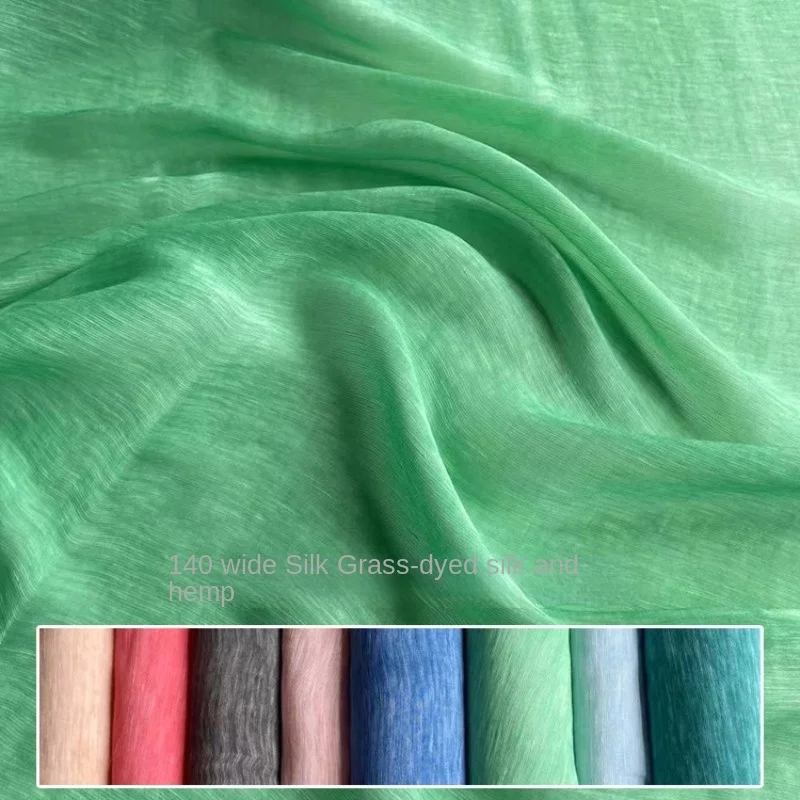 Silk Linen Clothing Fabric Dress Flax Dyed Tie-Dyed Silk Hemp Cloth Mulberry Silk Linen Blended 70% Linen By The Yard