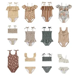 Summer RC Baby Girls Floral Pattern One Piece Beach Spa Resort Swimwears Kids Clothes Girl Swimsuit Striped Sunbeach Bikini Suit