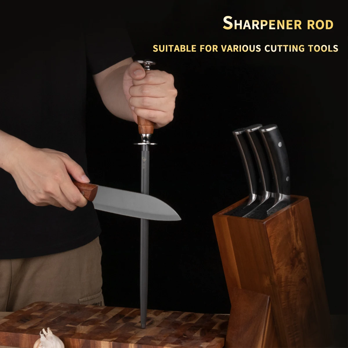 12-Inch Professional Sharpening Steel, 80 HRC Black Steel Honing Rod with Rosewood Handle, 3000 Fine Grooves for Quick Knife Sharpening