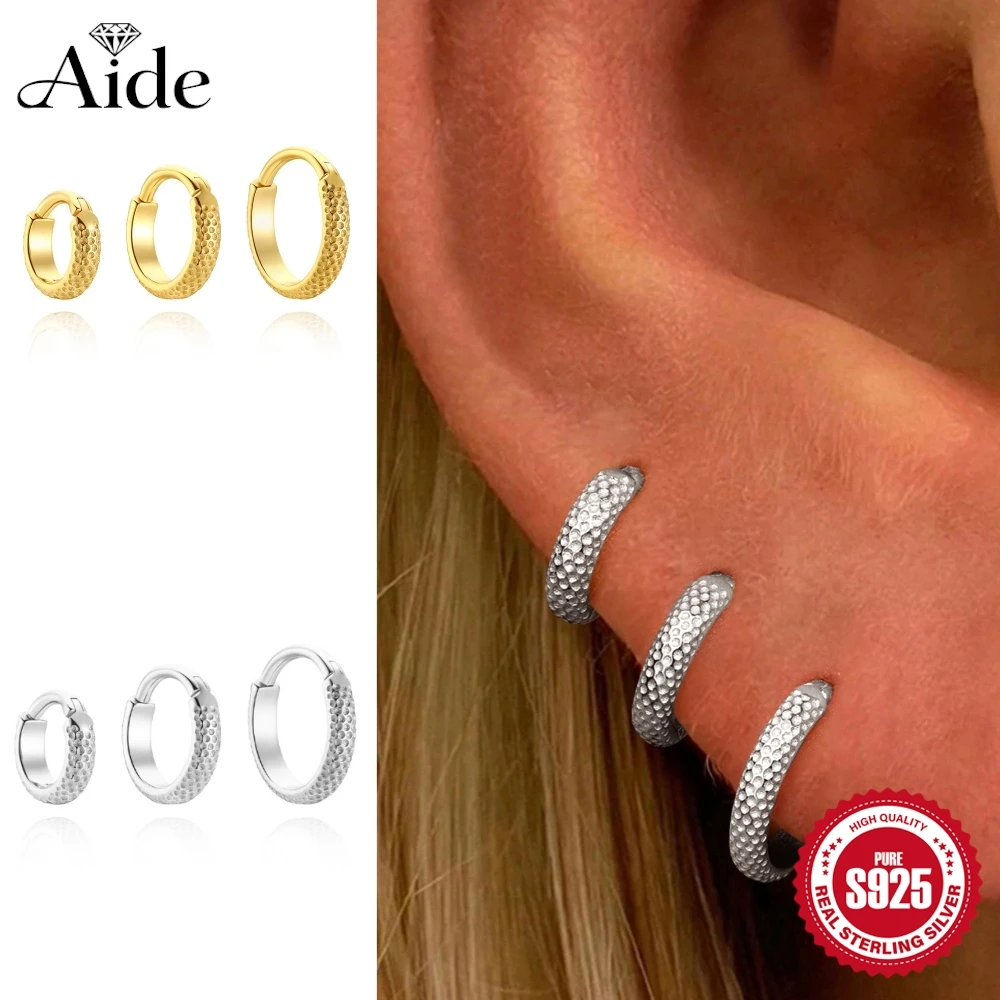 AIDE 925 Sterling Silver 6/7/8mm Minimalist Boho Ear Buckle for Women C-type Dotted Hoop Earring Jewelry Accessories Gifts