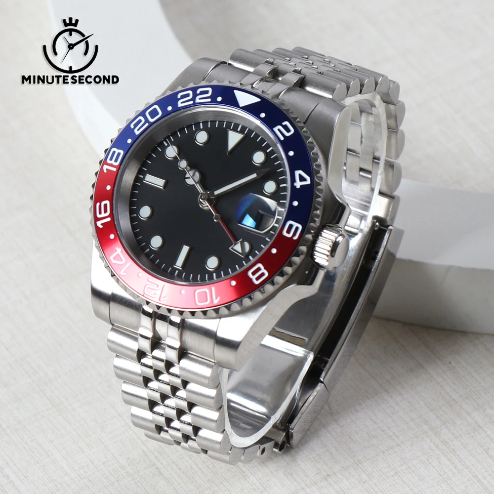 

MINUTESECOND NH34 Watch GMT Watch Mechanical Automatic Movement 100Bar Wristwatch Dual Time Zone relogios Red Blue Bezel Watches