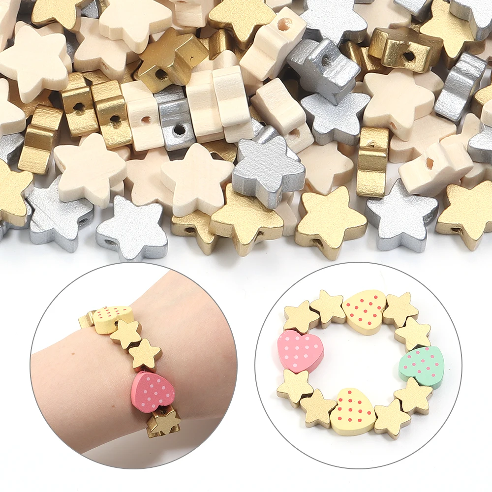 50-150pcs/lot 15mm Star Shape Natural Wooden Beads Wood Loose Spacer Beads For DIY Bracelet Necklace Jewelry Making Supplies