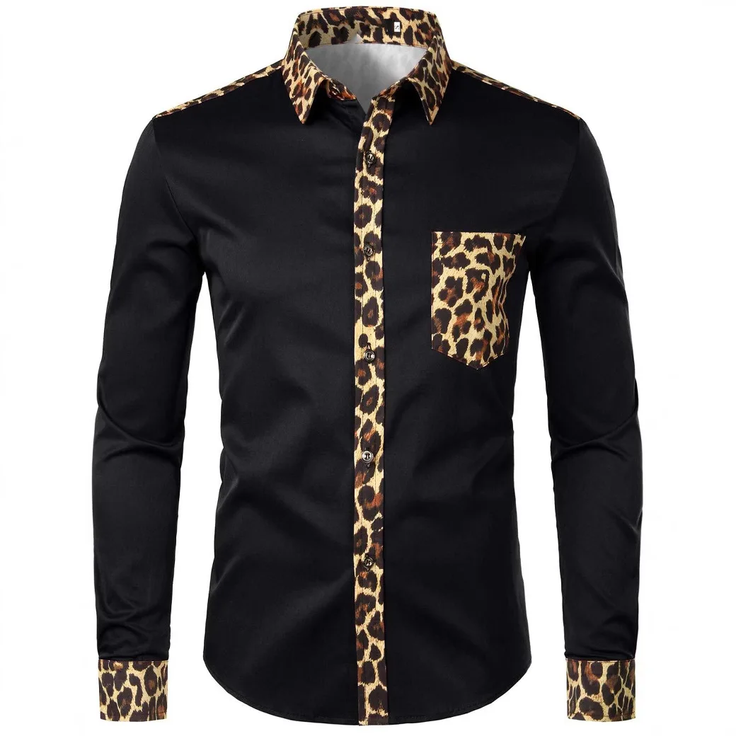 Cross-border Men's Long-sleeved Lapel Shirt Cardigan Single Breasted Classic Solid Color Animal Print 3D Print