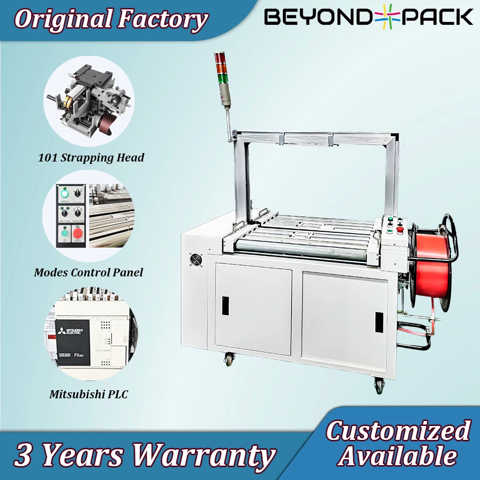 Beyond Pack High Workbench Fully Automatic Strapping Machine BY-102A Packaging PP Tapes Baler Tensioner Packer Wrapping