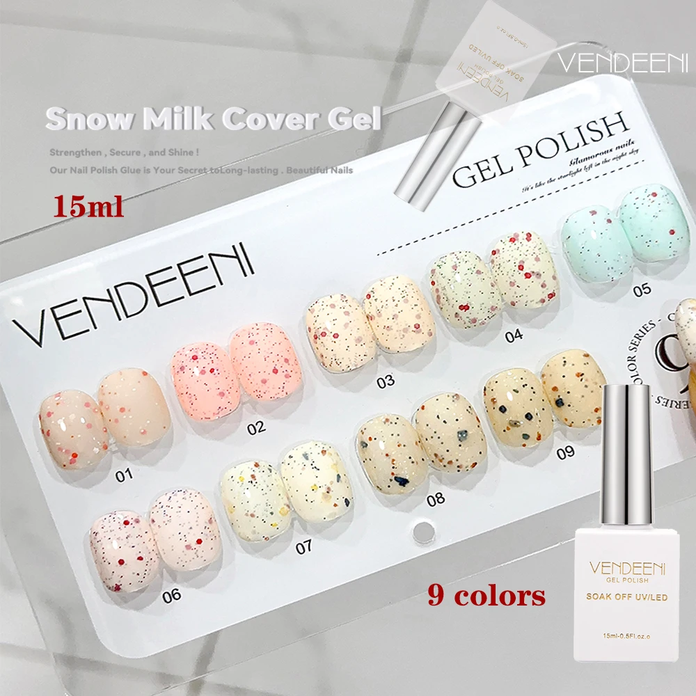 Vendeeni 9 Farben/Set Schneeflocke Milch Eierschale Gel Nagellack UV LED Creme Spot Maniküre Nagellack mit Farbkarte