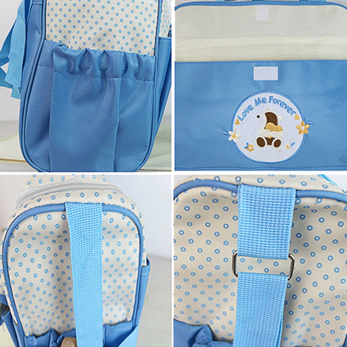 Five-piece set Mommy bag fashion large capacity bear cartoon polka dot pattern one shoulder oblique span Mom bag diaper bag