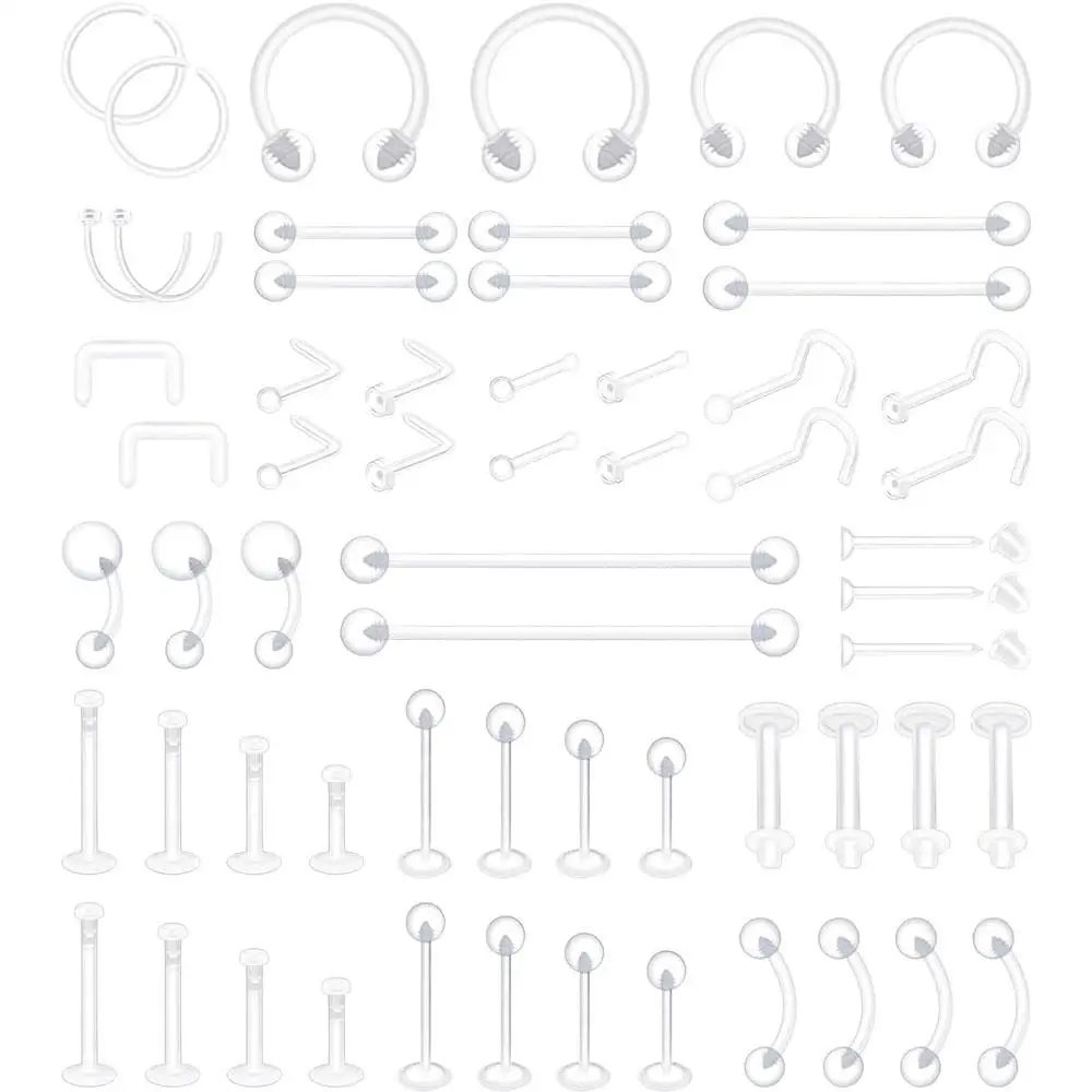 1/60Pcs Set Clear Piercing Retainers for Surgery Bioflex Piercing Jewelry Nose Belly Nipple Tongue Septum Eyebrow Lip Cartilage
