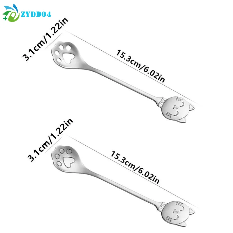 ●1PCS Cute Cat Claw Spoon Stainless Steel Coffee Mixing Spoon Ice Cream Cake Dessert Teaspoon Scoops Tableware Kitchen Accessori