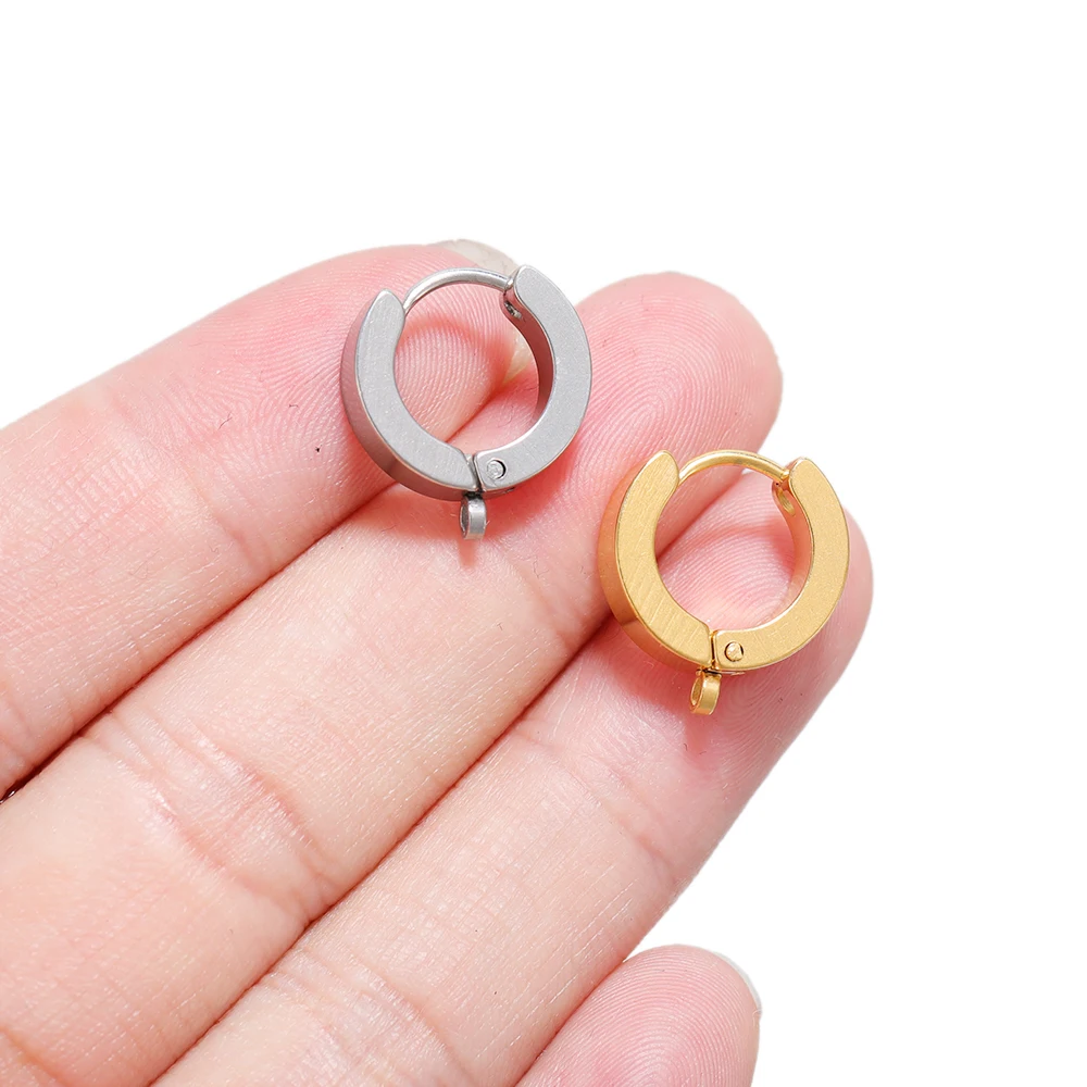 10Pcs Stainless Steel Flat Ear Stud Hooks With Loop Round Ear Post With Ring DIY Jewelry Punk Hiphop Earring Making Accessories