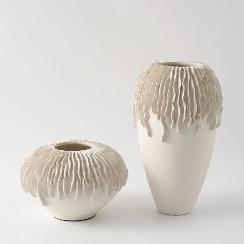 Large ceramic vase, Japanese-style wabi-sabi ornament, living room dining table model room flower arrangement