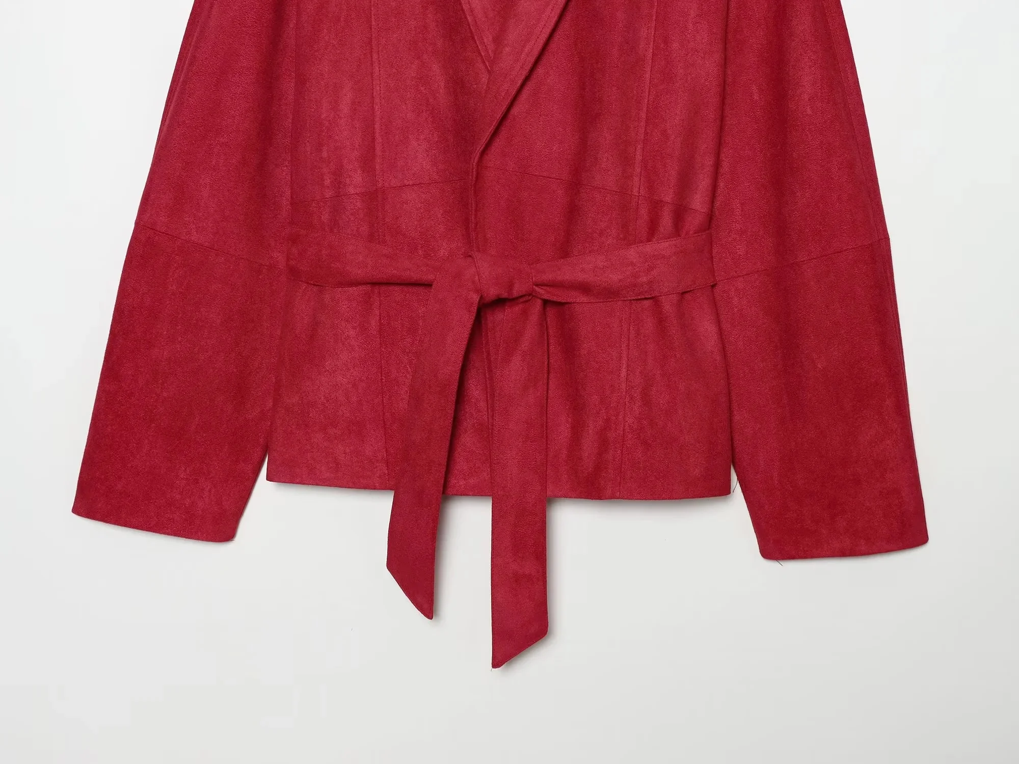 KONDALA Streetwear Casual Chic Rote Damen-Wildlederjacke mit Gürteln, Taschen, Langen Ärmeln, Mode 2026 Herbst Winter Warme Jacke – Detail 6