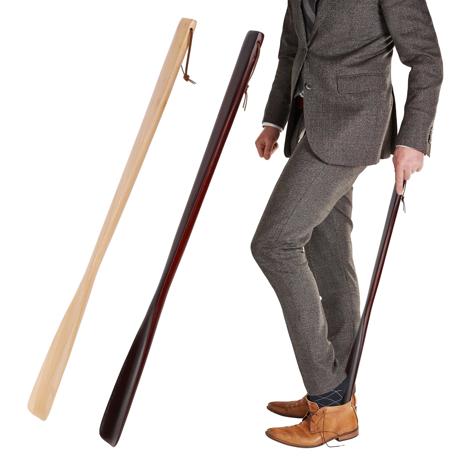 

2pcs Wooden Shoehorn 53CM Brown Natural Long Handle Shoe Lifter Lightweight Portable Easy Storage Fine Workmanship Perfect