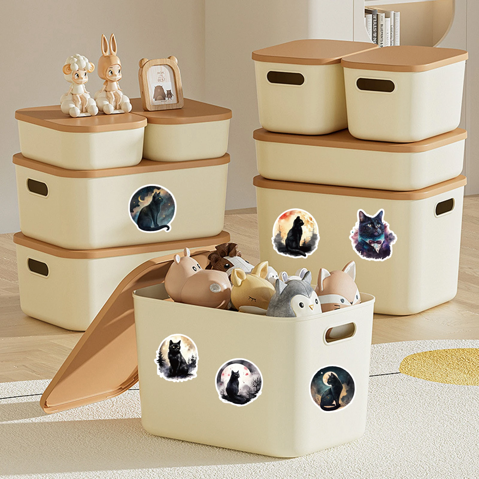 Autocollant chat noir rétro au clair de lune, 20 pièces, pour ordinateurs portables, bouteilles d'eau, valises, téléphones et Ipads, fournitures scolaires, autocollants