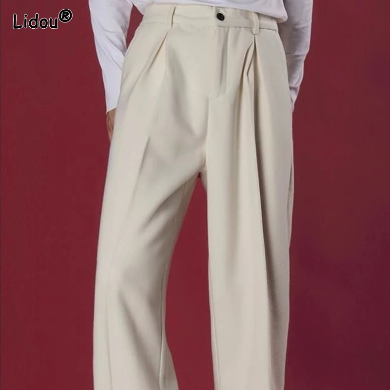 Button Solid Color Man Simplicity Pockets Spring Summer Thin Handsome Loose Pants Fashion Casual Straight Men\'s Clothing 2023