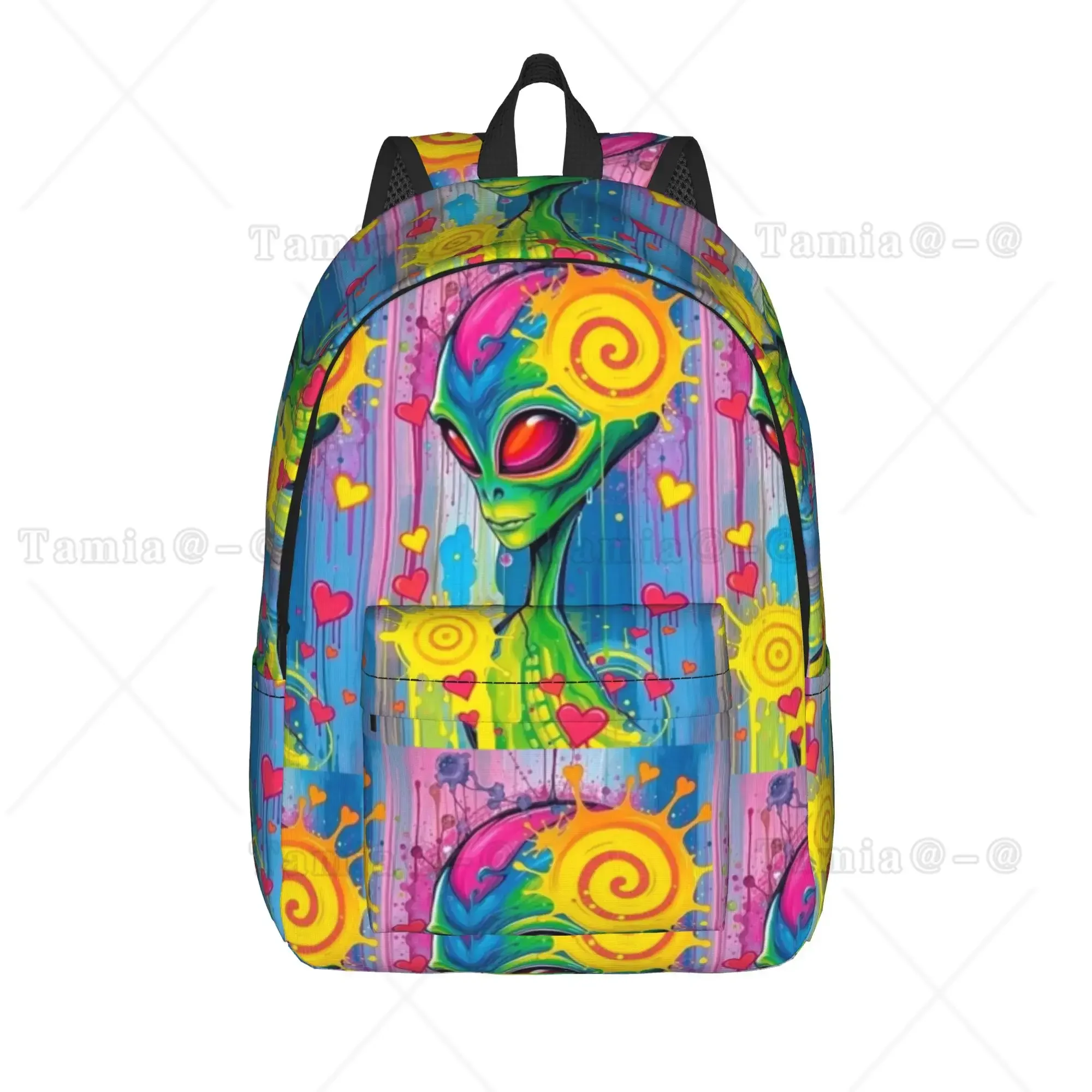 Funny Alien Print Backpack  Female Polyester Hiking Backpacks Large Kawaii High School Bags Rucksack