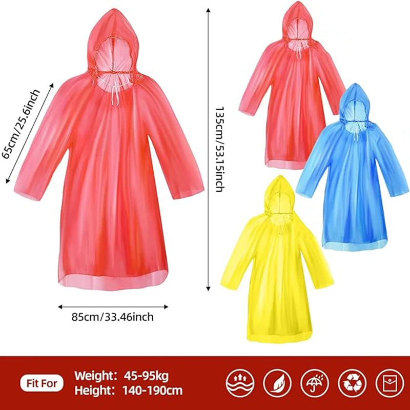 Disposable Rain Poncho Adult Waterproof 5 Multipack Emergency Clear Raincoat Ponchos with Caps for Travel Festival Theme Parks