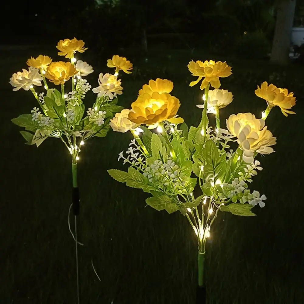 Outdoor Solar LED Lights 7 Heads Waterproof Snow Lotus Lantern Artificial Flower Floor Lamp Holiday Party Lamp