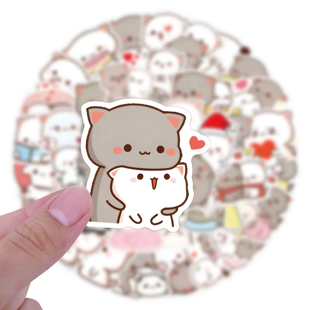 50 unids/pack Kawaii Mochi pegatinas de gato calcomanías para teléfono portátil maleta Notebook monopatín pegatinas impermeables