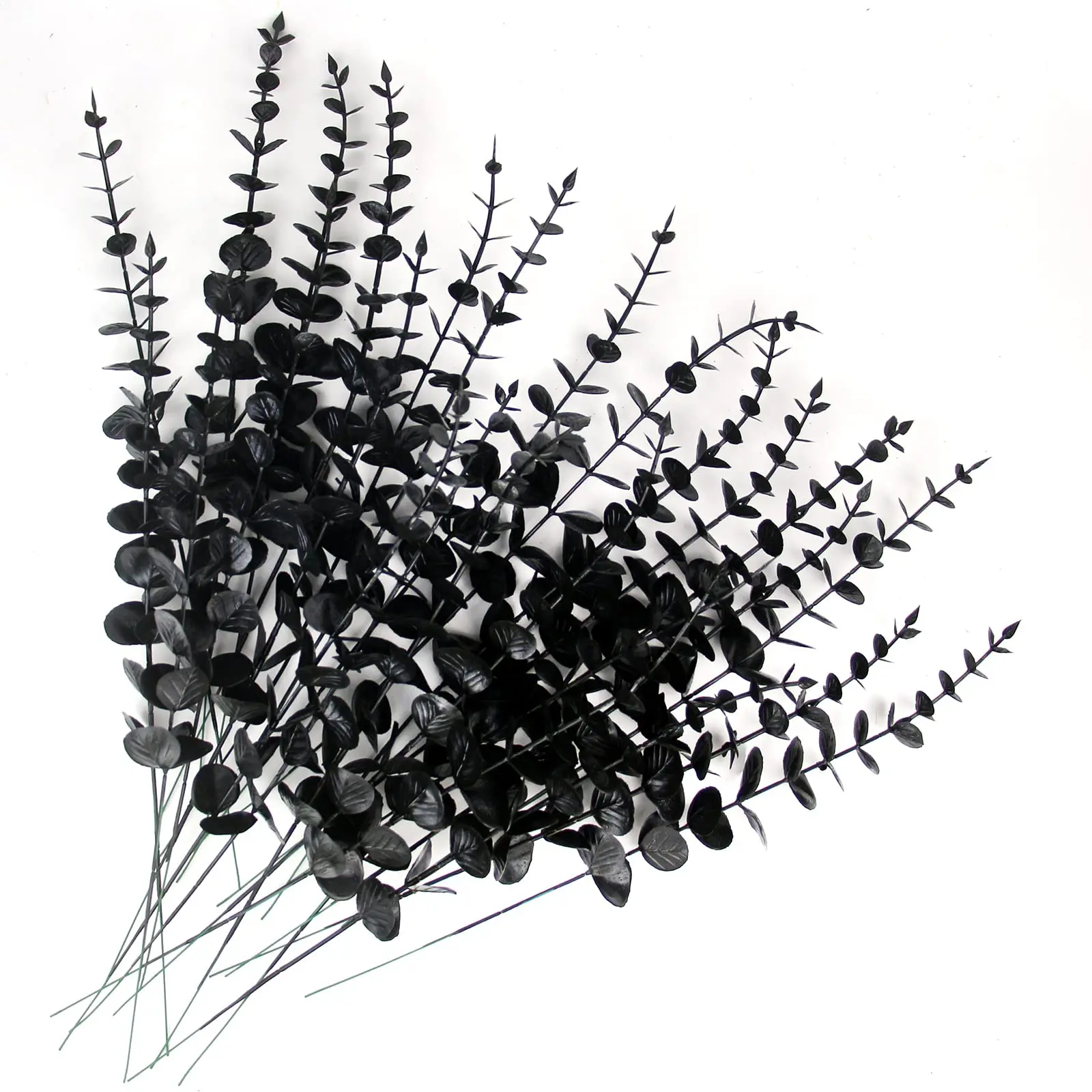 Tinsow 26 PCS Black Faux Eucalyptus Leaves Halloween Artificial Flowers Faux Eucalyptus Stems Real Touch Leaf Fake Eucalyptuses Wedding Bouquet Centerpiece Home Decor Party Decor