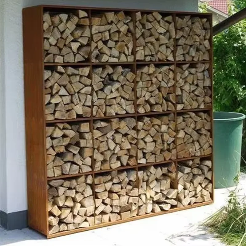Black Decorative Metal Outdoor Indoor Log Bin Storage for Fireplace Firepit and Wood Stove Firewood Cut Wood Rack Holder