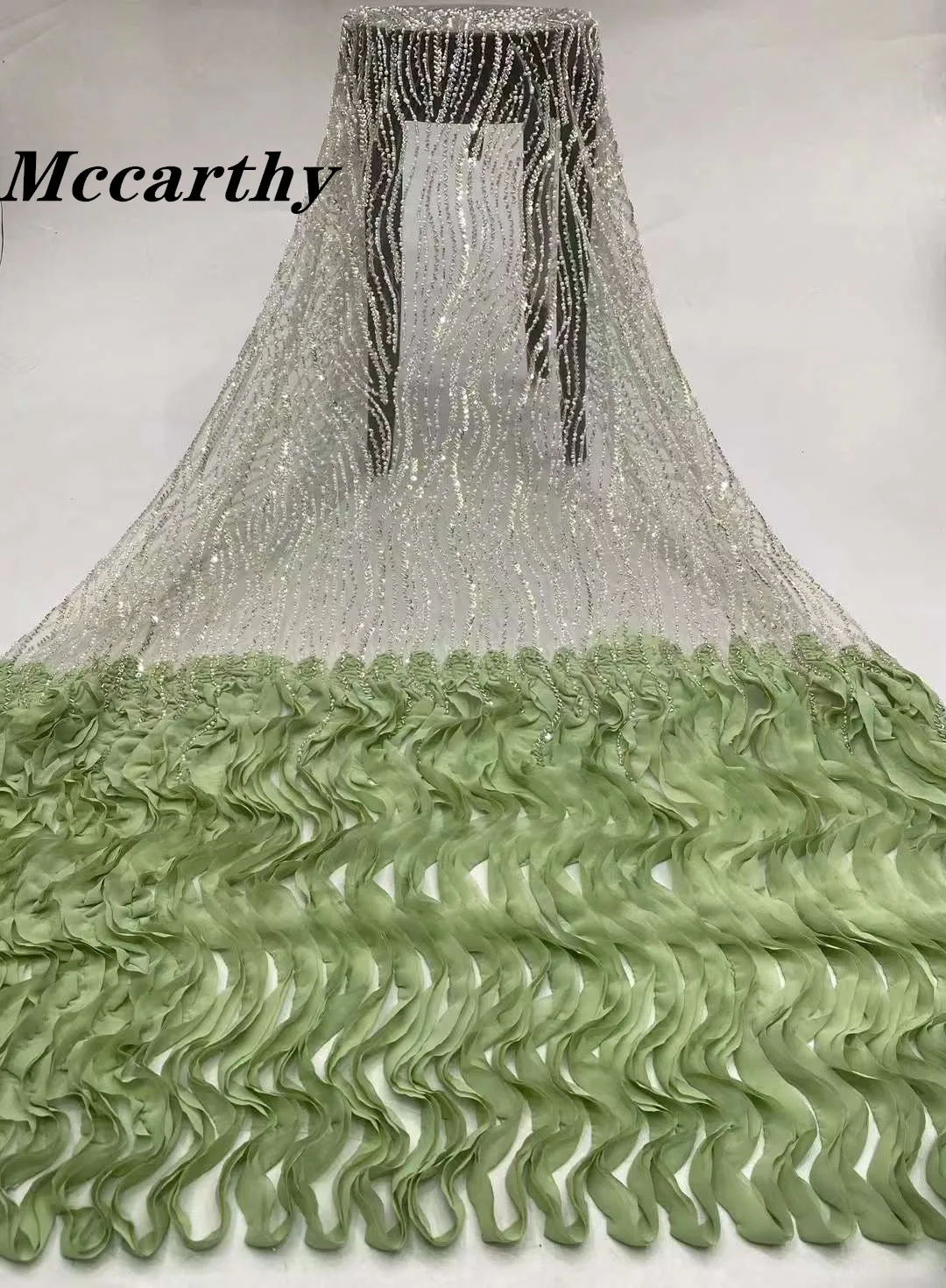 

African 3d Flowers Lace Fabric 2024 High Quality Tulle Lace French Nigerian Net Beaded Lace Fabric For Sewing Wedding Dress