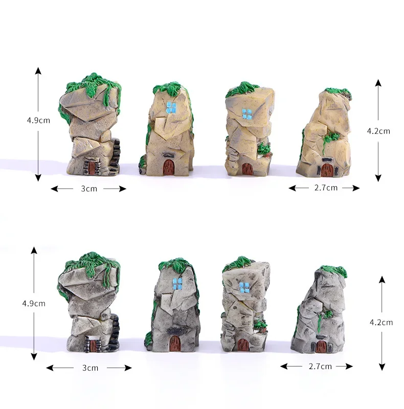 1PC Simulation Rockery House Figure Stone Cottage Fairy Garden Cartoon Micro Landscape Fish Tank Animals Statue Resin Craft