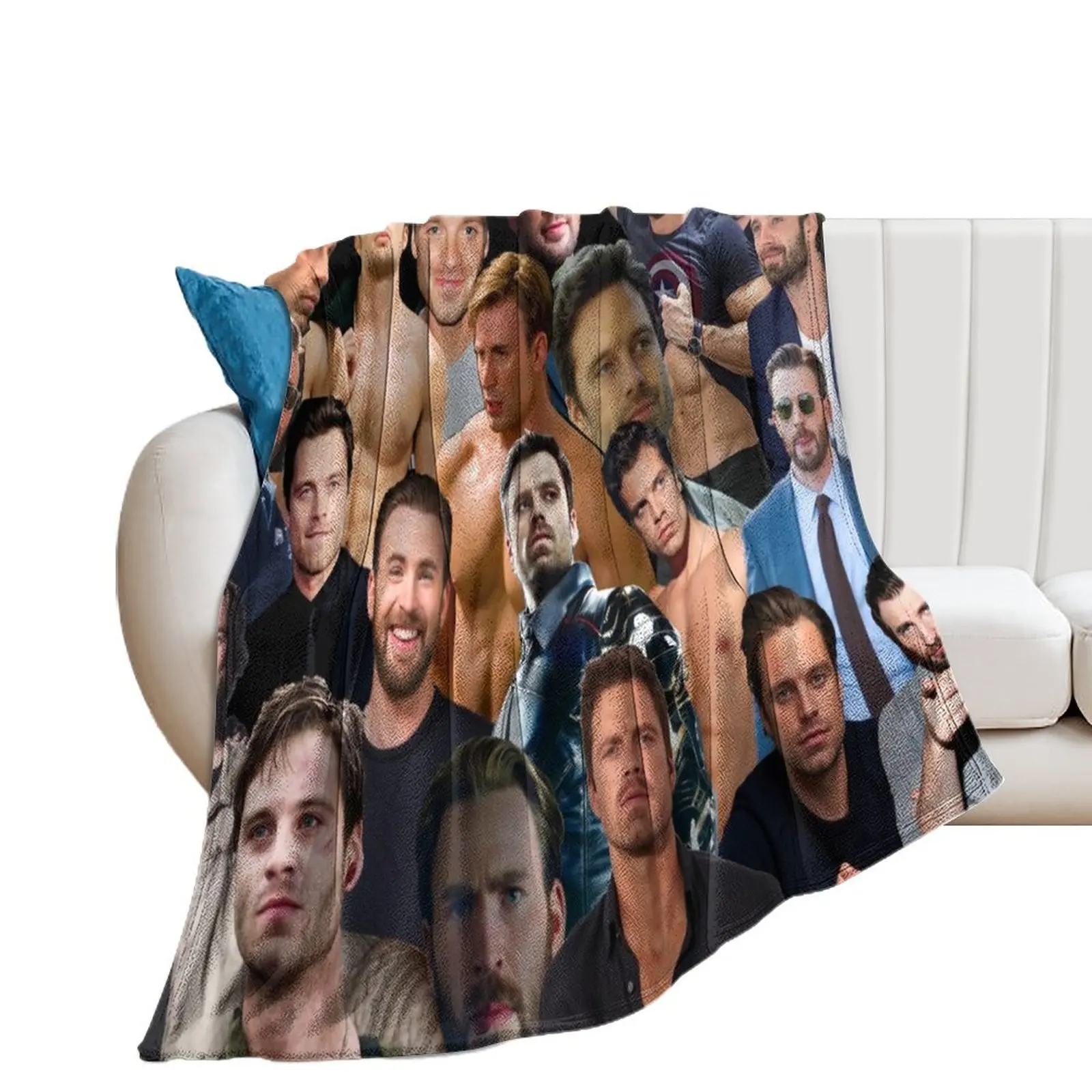 Sebastian Stan and `Chris Evans Collage Throw Blanket Flannel Fabric Travel Blankets