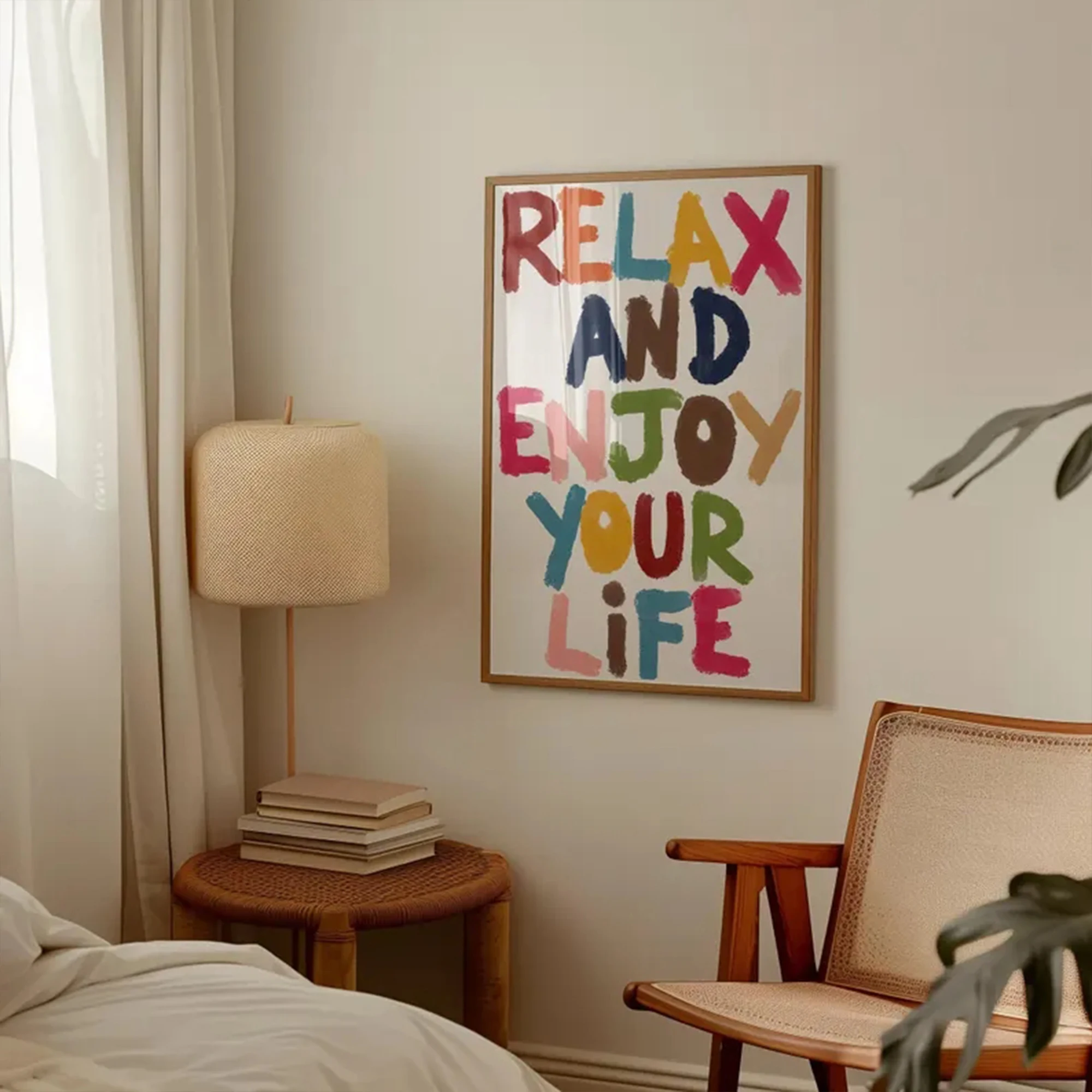 Modern Relax And Enjoy Your Life Colorful Brush Lettering Wall Art Print Canvas Painting Poster Picture For Bedroom Home Decor