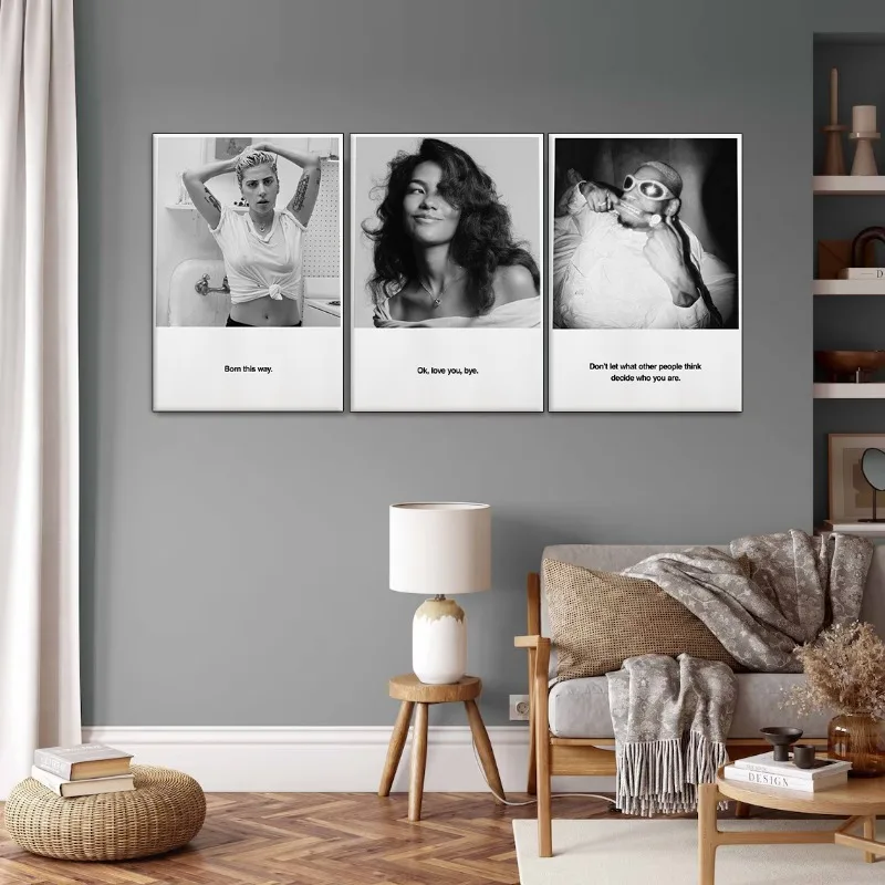 Black and White Celebrity Singer Actor Portrait Poster Anthony Bourdain Lady Gaga Canvas Painting Wall Art for Room Home Decor