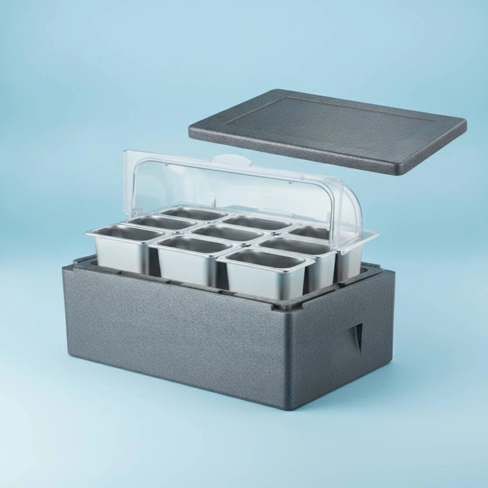 Insulated Food Display Box Thermal Cooler Box with Trays Container Portable Tray Chilled for Caterers, Catering, Buffets