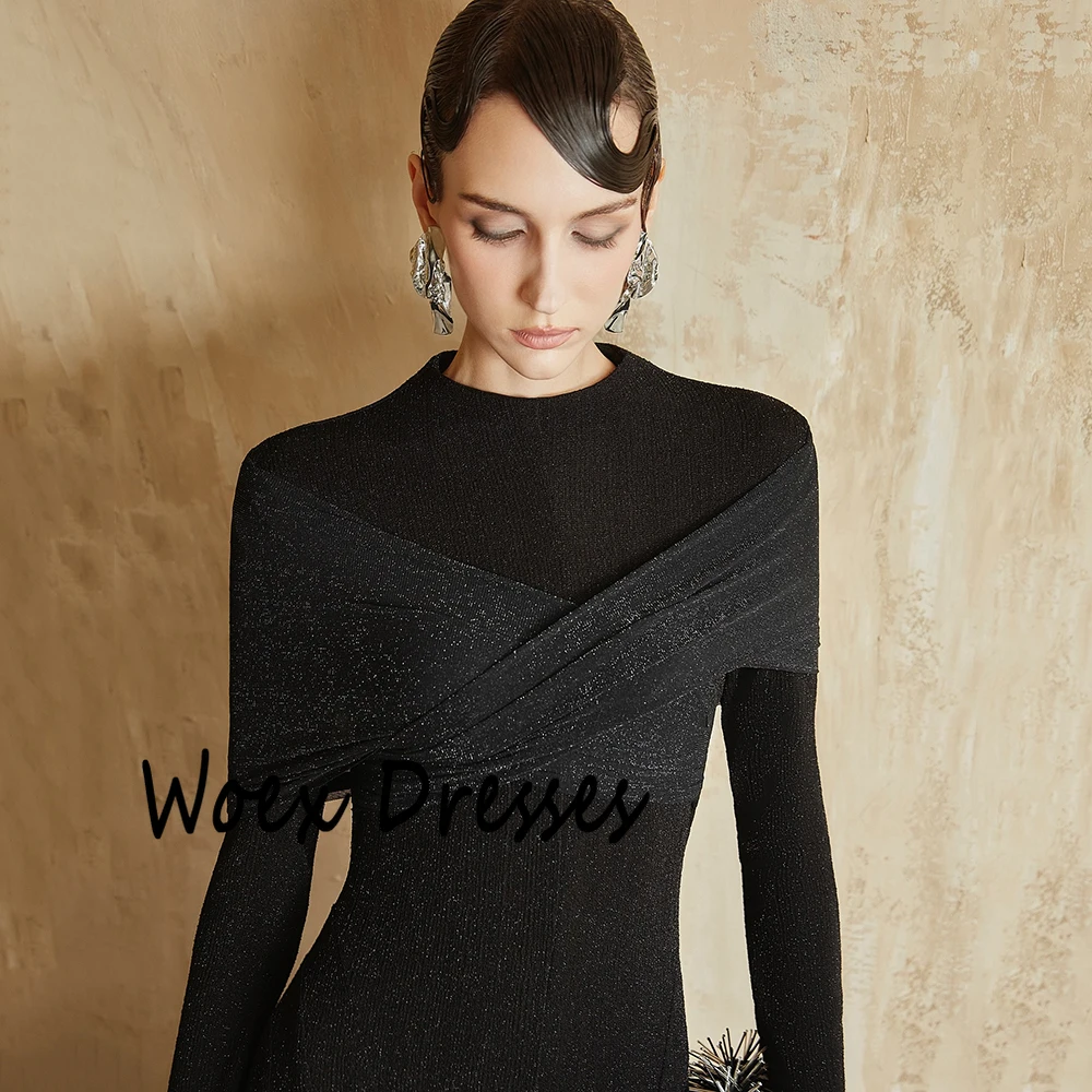 Abito da sera a trapezio in jersey con scollo a O semplice personalizzato Abito da festa incrociato drappeggiato con maniche lunghe Abito da ballo lungo fino al pavimento