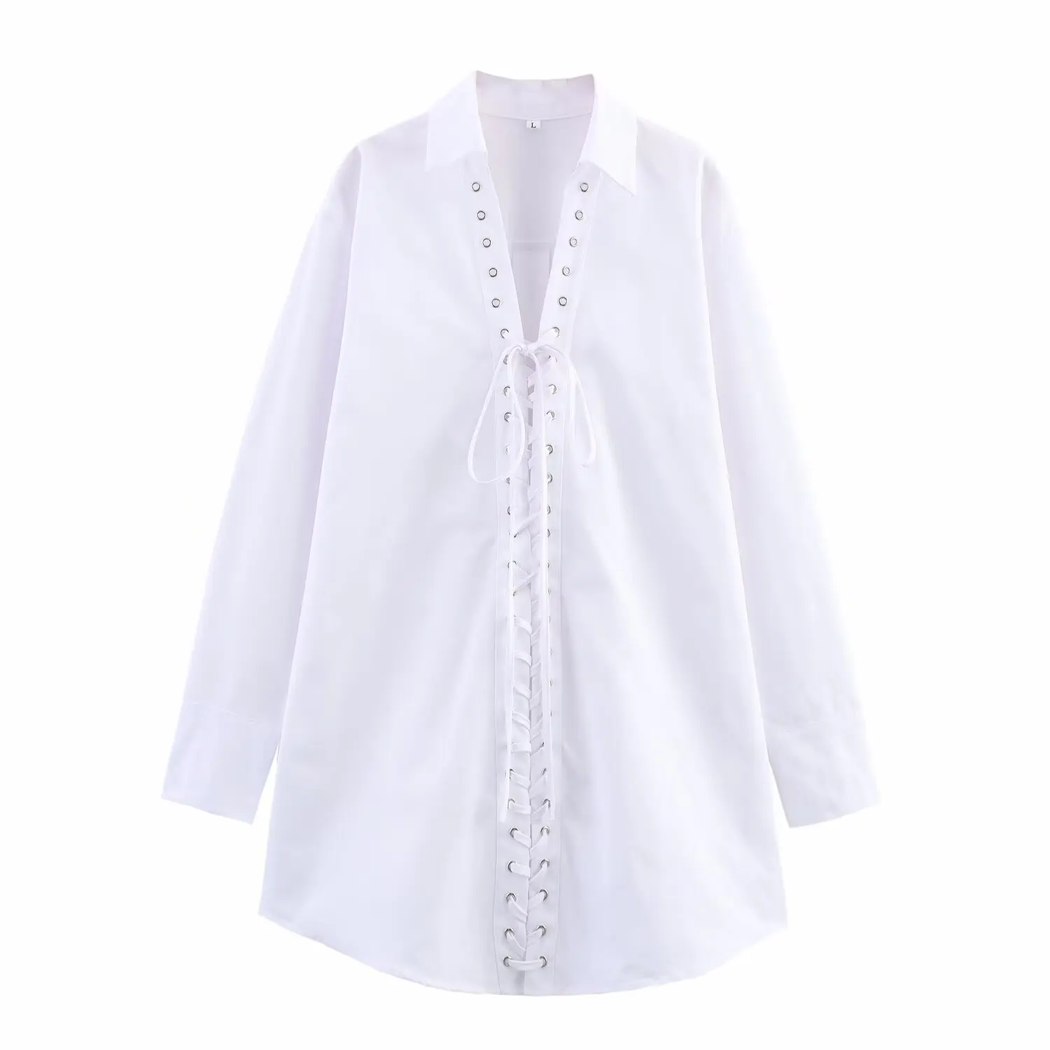 

UNIZERA women's shirt solid color simple drawstring tie lapel long sleeved temperament summer new shirt