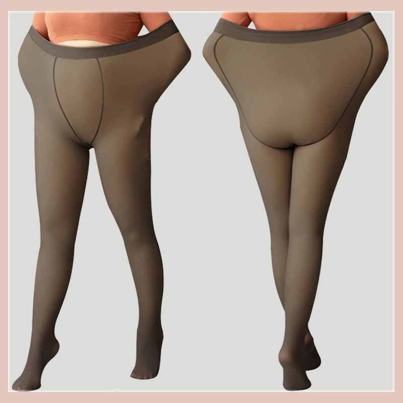 Plus Size Thick Warm Tights for Women Fake Translucent Leggings Winter Fleece Lined Pantyhose Sheer Look Thermal Hosiery 85Kg