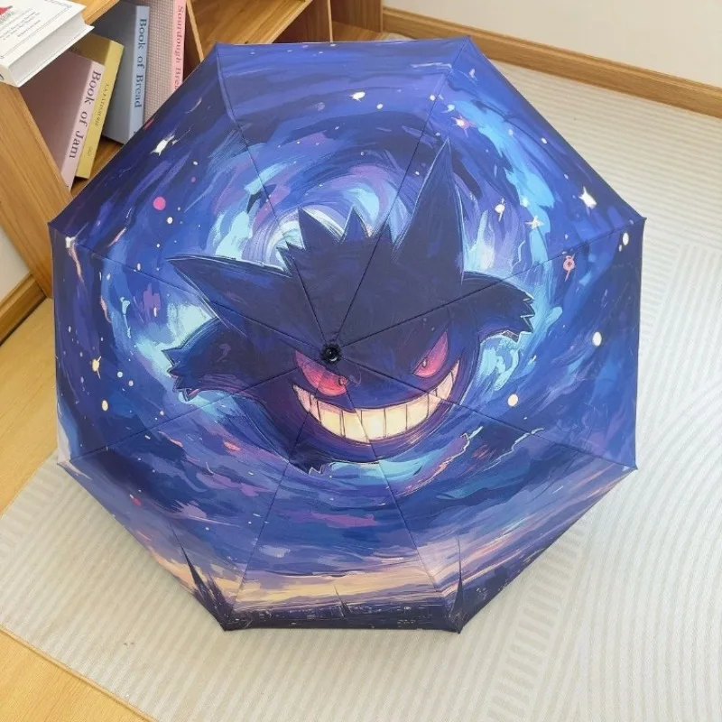 Pikachu Gengar paraguas plegable protección UV Anime dibujos animados paraguas portátiles a prueba de viento grandes paraguas automáticos manuales