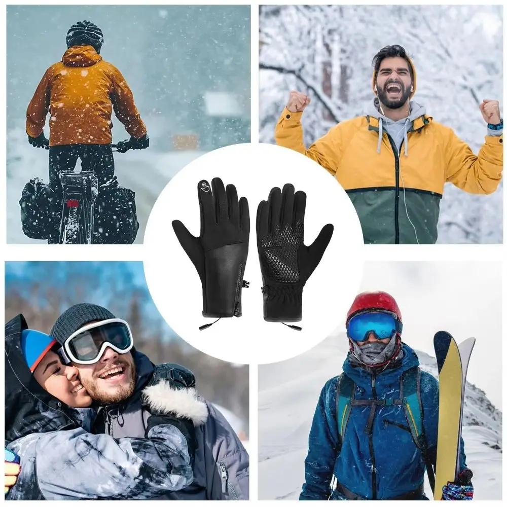 1 Level 3 Level USB Electric Heated Gloves Adjustable Temperature Warm Winter Heated Gloves Soft Solid Color PU Gloves