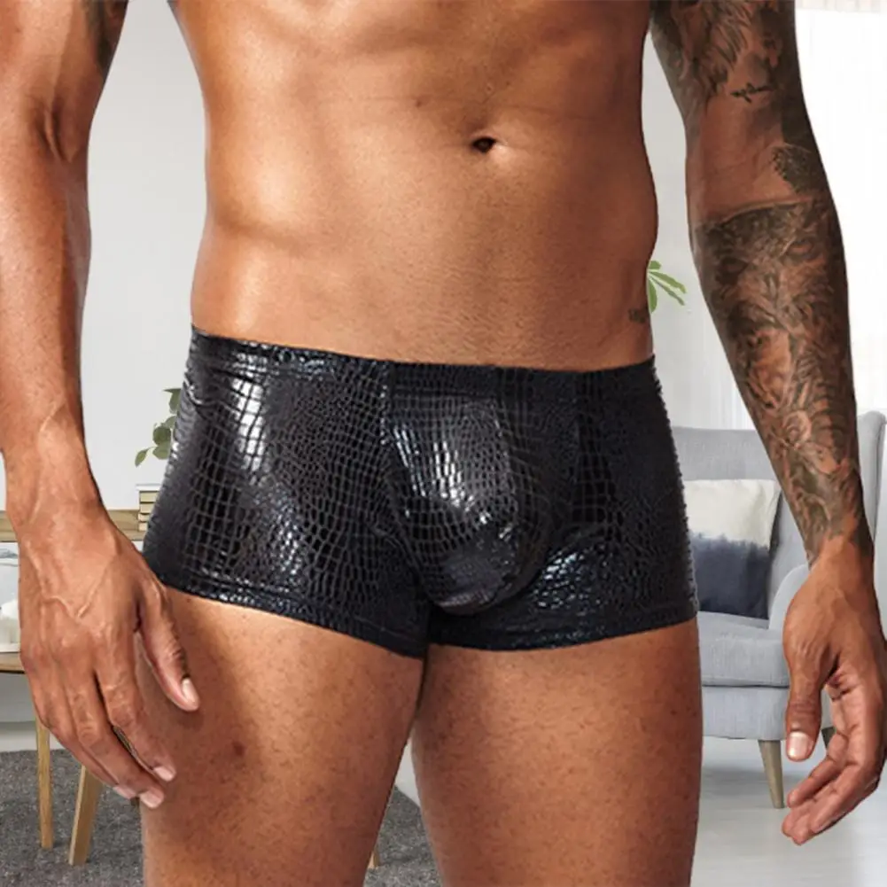 Mens Snake Leather Underwear Pouch Boxer Shorts Cosplay Clubwear Underground Parties Dark Aesthetics Ropa Interior De Cuero