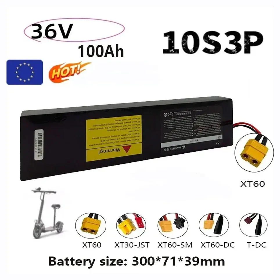 36V 10S3P 100000mAh 18650 wiederaufladbarer Lithium-Ionen-Akku 2000W mit integriertem BMS, geeignet für KUGOO S1, S2, S3 Elektroroller