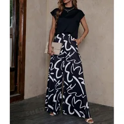 Women Pants Casual High Waist Wide Leg Trousers Fashion Print Loose Long Pant 2024 New Elegant Commuter Ladies Trouser