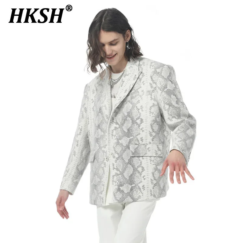 HKSH Spring New Men's Tide Punk Avant-garde Fashion Snake Patterned Leather Blazer Niche Design High Sense Coat Fashion HK0840