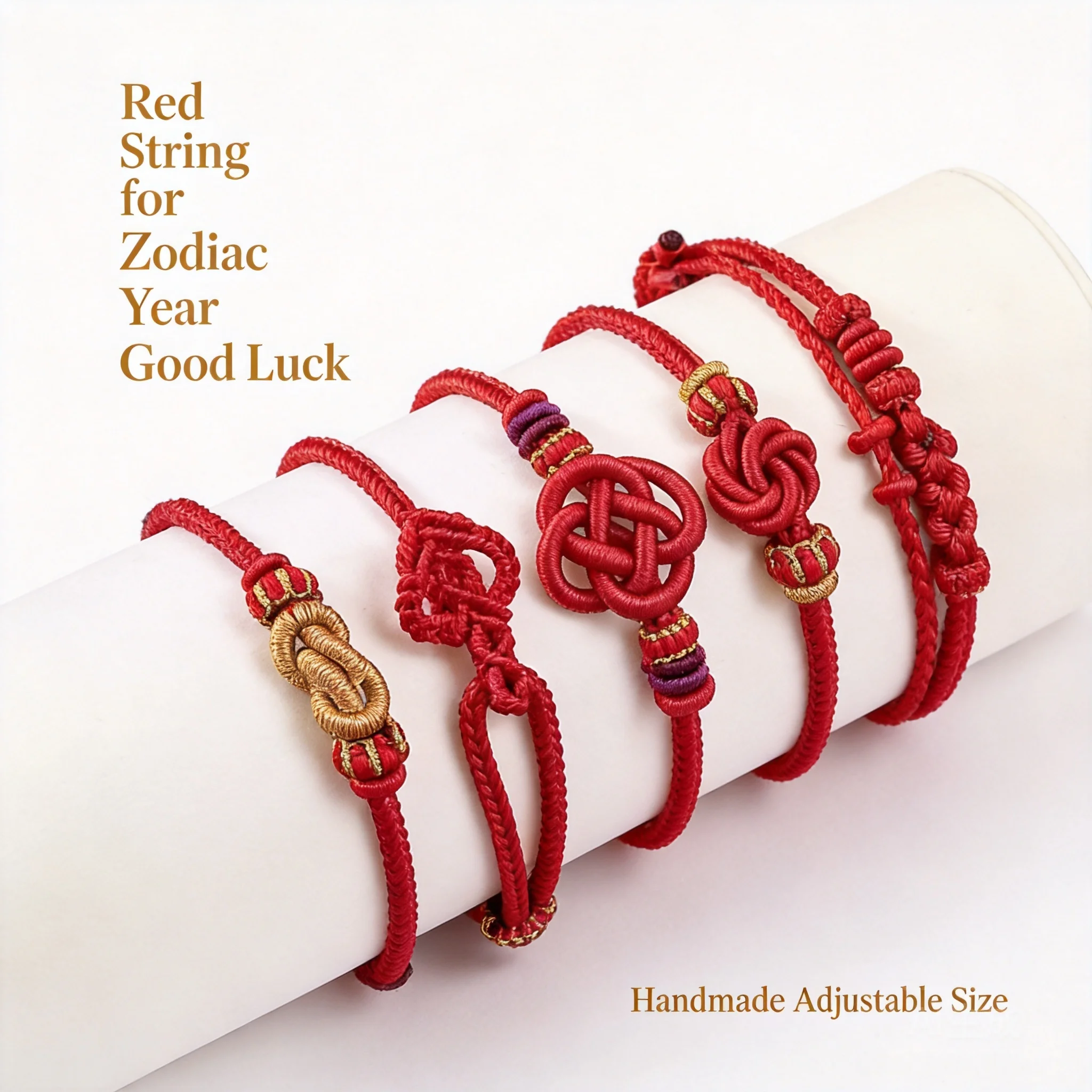 Traditional Chinese Style Handwoven Zodiac Year Lucky Red String Bracelet Feng Shui Good Luck Wealth Blessing Knot Bracelet For
