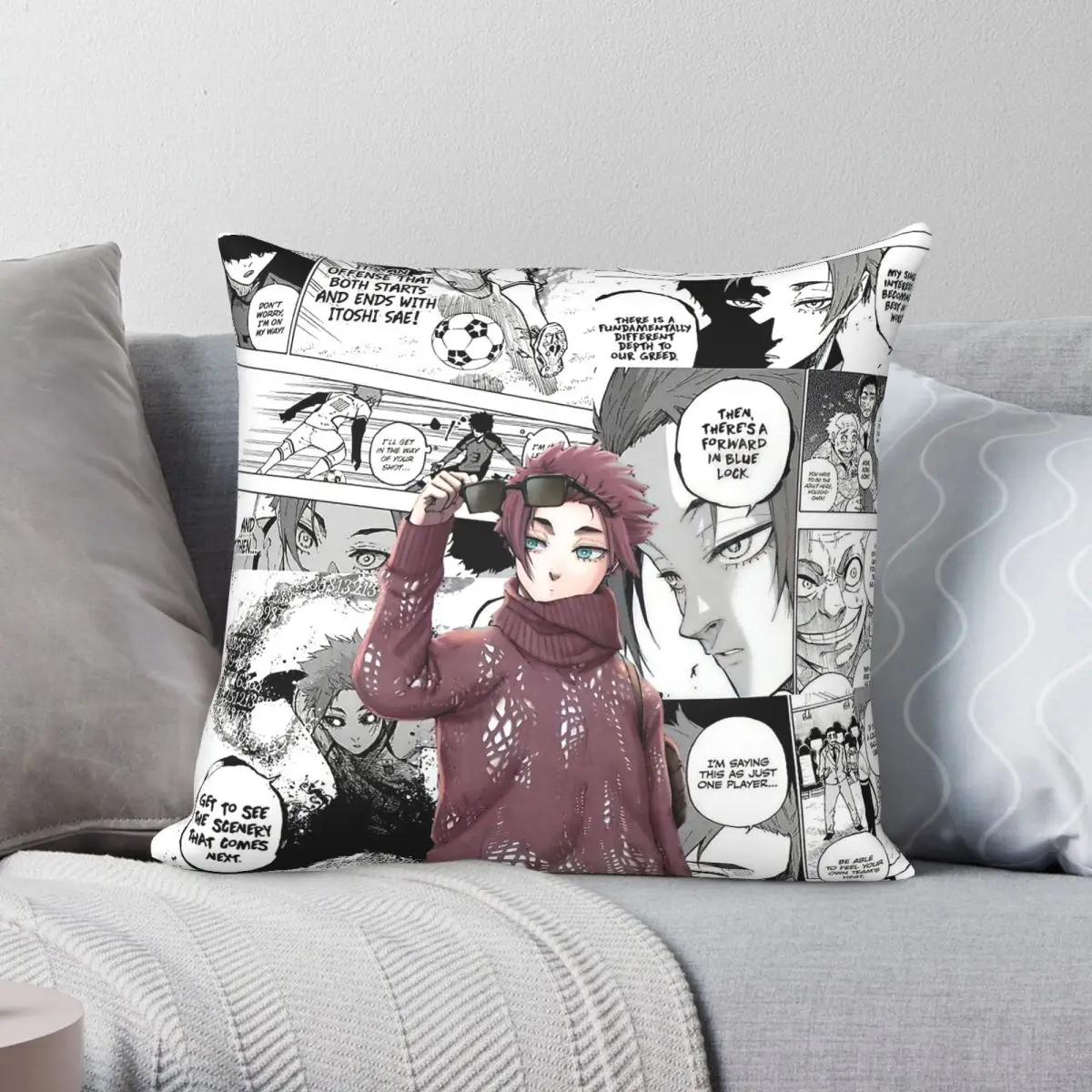 Blue Lock Sae Itoshi Square Pillowcase Polyester Linen Velvet Printed Zip Decorative Pillow Case Sofa Seater Cushion Case