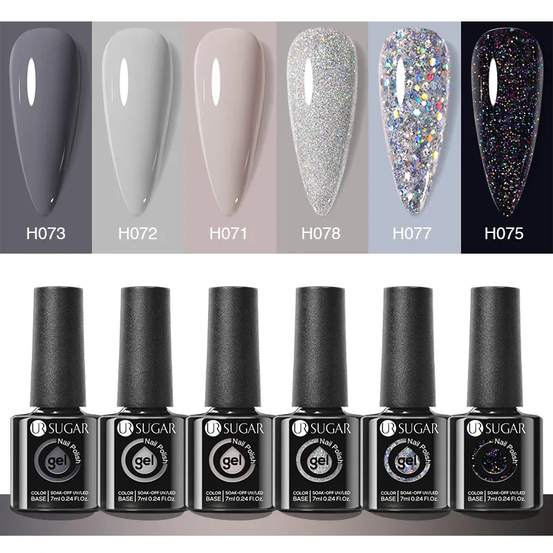 UR SUIKER 7ml Grijs Naakt Kleur Gel Nagellak Glazen Fles Glitter Pailletten Semi-permanente UV LED Losweken Nagels Art Gels Vernis