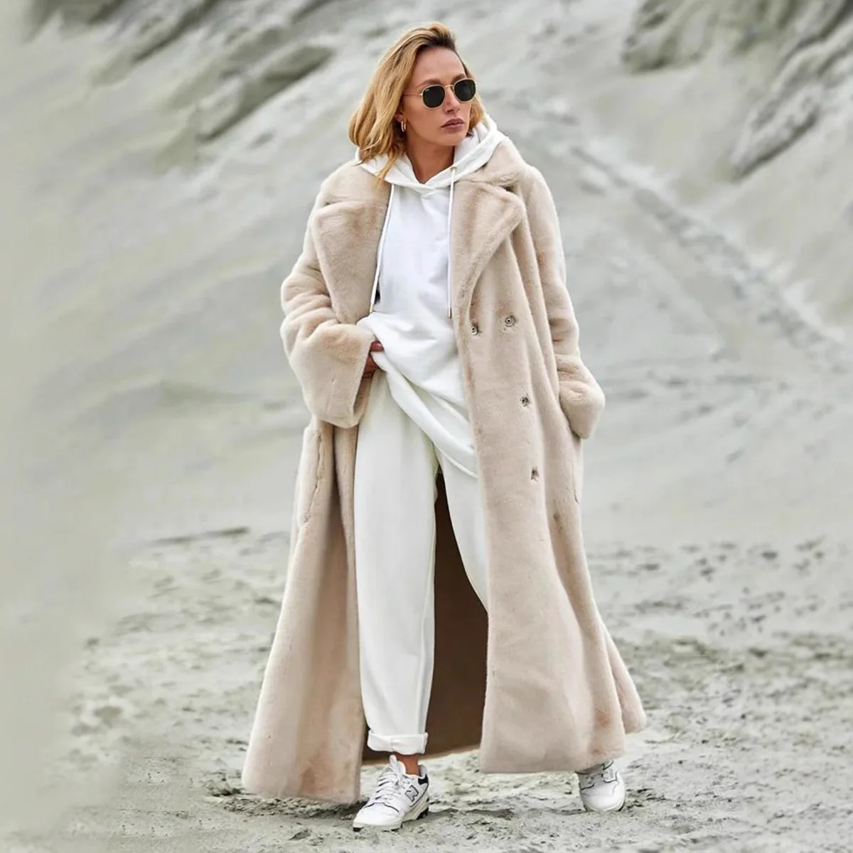 

Original Light Luxury Thick Warm Long Fur Coat Autumn and Winter Women Fashion Flip Collar Strap Windproof Winter Snow Fur Coat