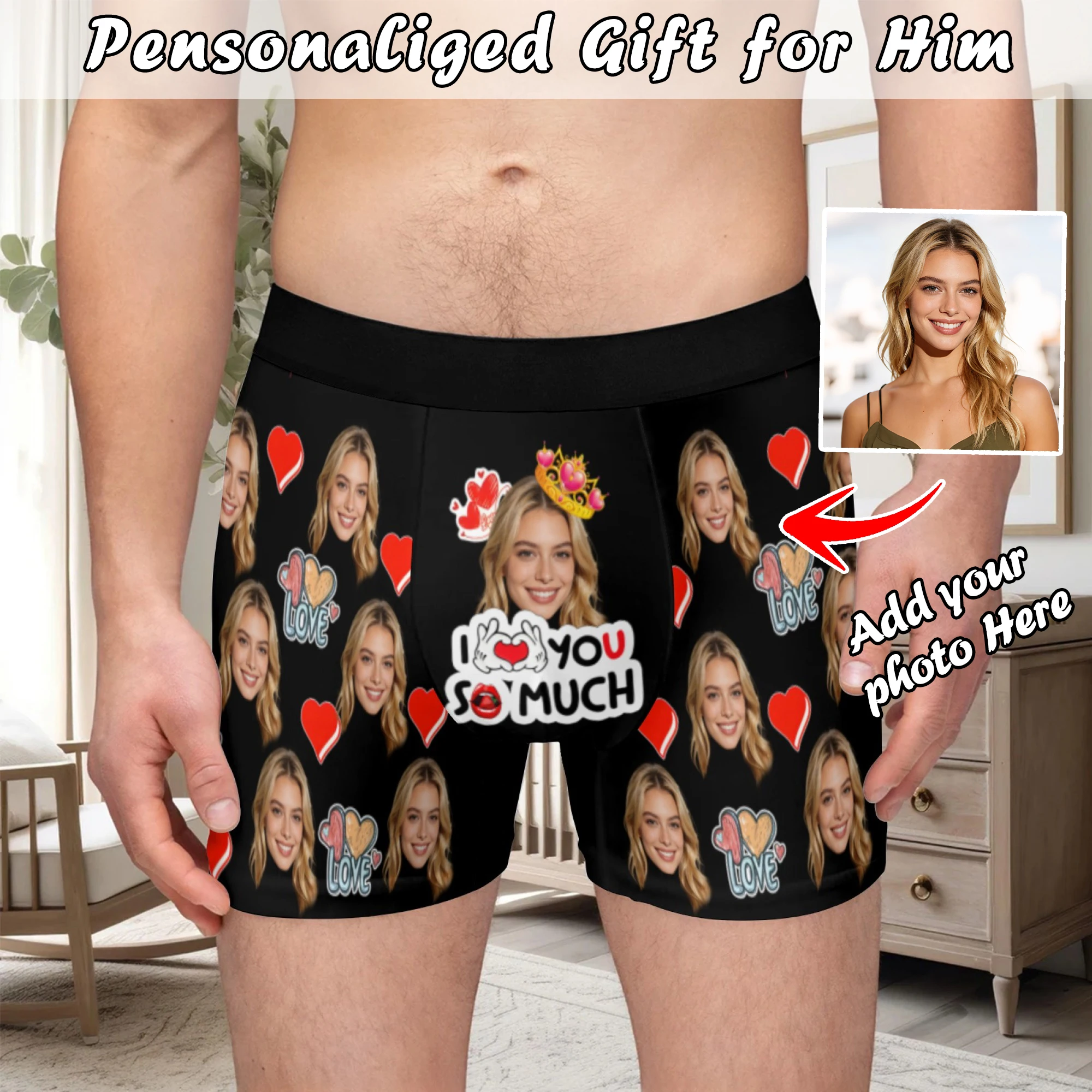 Personalized facial photos customized underwear  flat cornered men's Valentine's Day gift for husband  anniversary gift for fath
