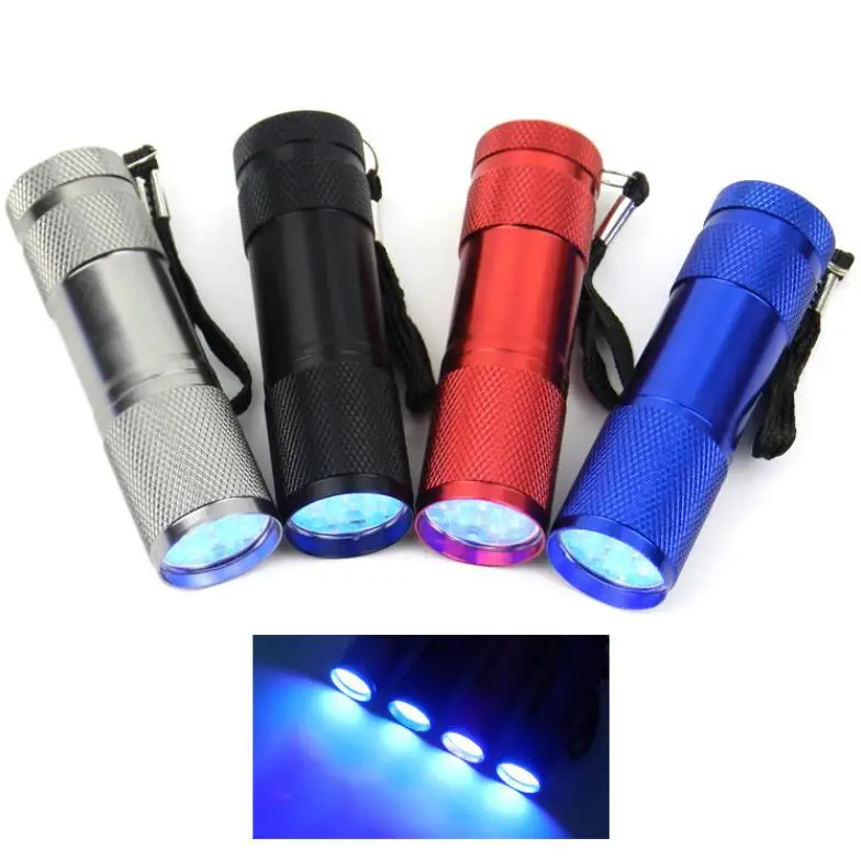 9LED Flashlight Aluminium UV Ultra Violet Purple Light 9 LED Flashlight Torch Light free DHL shipping ni151