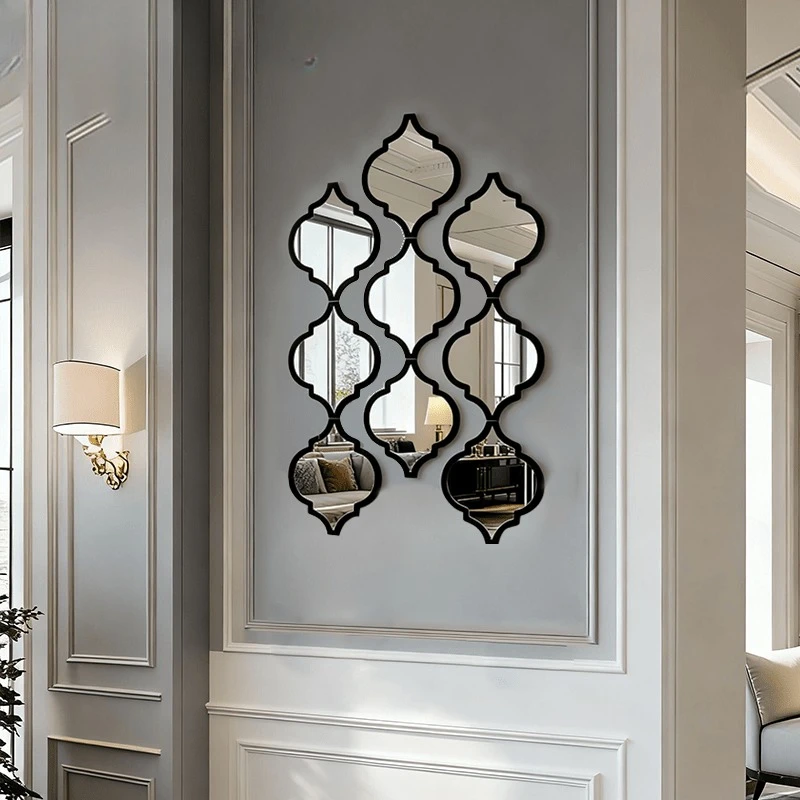 12pcs Large Moroccan Wall Mirror - Black Moroccan Decor Suitable for Bathroom, Living Room, Entryway,  Plastic Frame with Panels